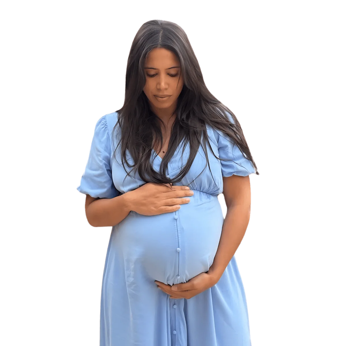 Élodie Da Silva enceinte, mains posées sur son ventre