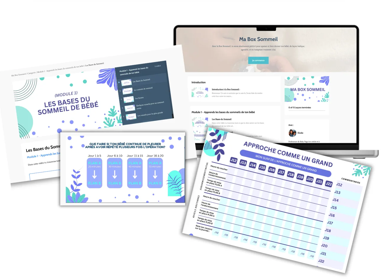 Apercu du contenu complet de la Box Sommeil : videos, guides PDF et tableaux de suivi