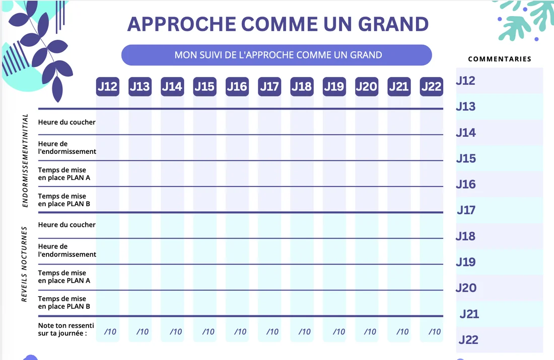 Aperçu d'un suivi PDF de la Box Sommeil, l'approche comme un grand