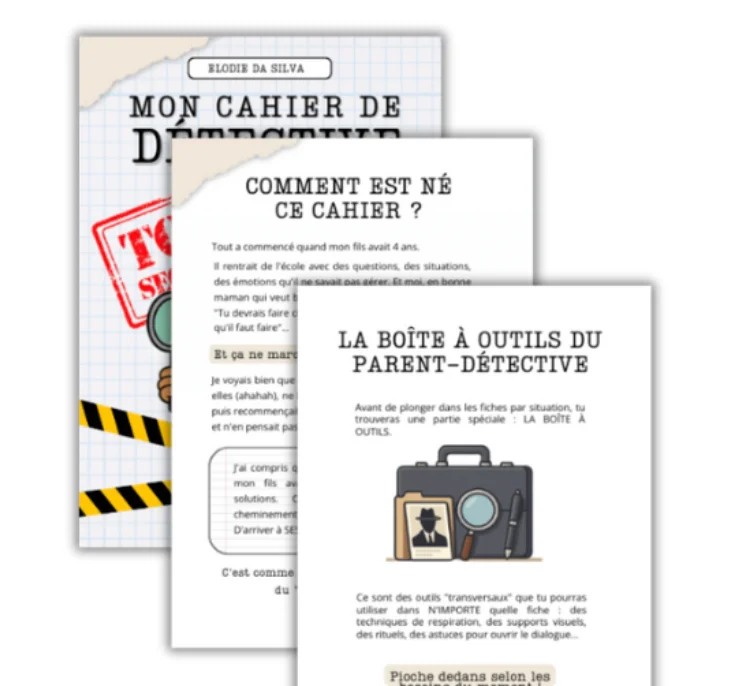 Extrait du Cahier de Détective : couverture et fiches